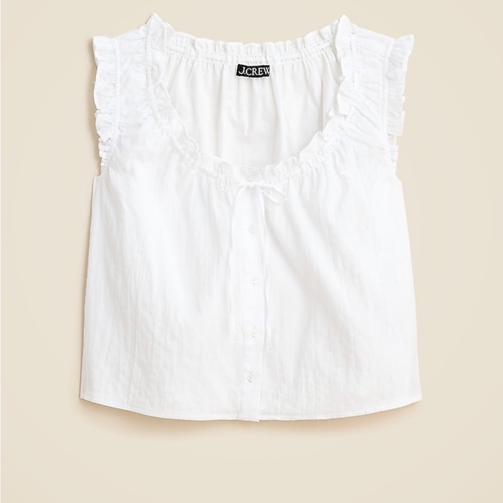 J.Crew White Ruffle Button-Down Top